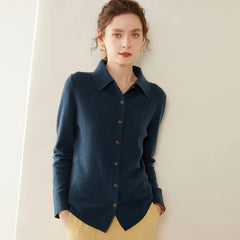 Women’s 100% Cashmere Collared Cardigan Soft Button Front Knit Polo Cardigan