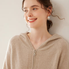 Women’s 100% Cashmere Zip Hoodie Cardigan Lightweight Knit Sweater Jacket
