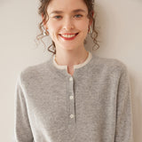 Women’s 100% Cashmere Button Neck Sweater Soft Henley Neck Knit Pullover