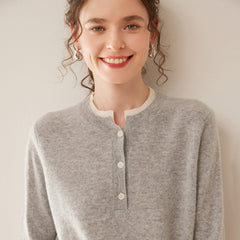 Women’s 100% Cashmere Button Neck Sweater Soft Henley Neck Knit Pullover