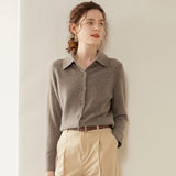 Women’s 100% Cashmere Collared Cardigan Soft Button Front Knit Polo Cardigan