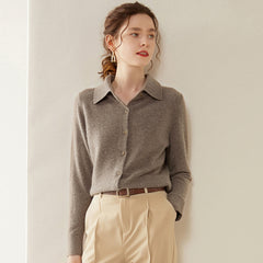 Women’s 100% Cashmere Collared Cardigan Soft Button Front Knit Polo Cardigan