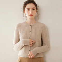Women’s Cable Knit 100% Cashmere Cardigan Lightweight Crewneck Button Sweater