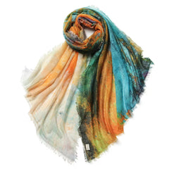 Watercolor Print 100% Cashmere Scarf for Women Lightweight Artistic Shawl & Soft Travel Wrap