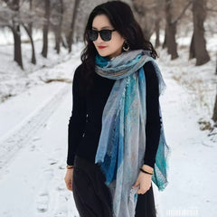 Watercolor Print 100% Cashmere Scarf for Women Lightweight Artistic Shawl & Soft Travel Wrap