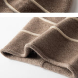 Luxury 100% Cashmere Beanie Women's Striped Knit Beanie Hat