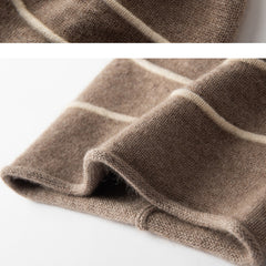 Luxury 100% Cashmere Beanie Women's Striped Knit Beanie Hat