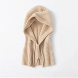 Women’s 100% Cashmere Balaclava Hood Scarf Soft Ribbed Hooded Neck Warmer