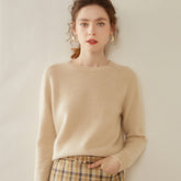 Women’s 100% Cashmere Crewneck Sweater Lightweight Ribbed Pullover