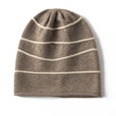 Luxury 100% Cashmere Beanie Women's Striped Knit Beanie Hat