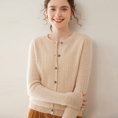 Women’s Cable Knit 100% Cashmere Cardigan Lightweight Crewneck Button Sweater