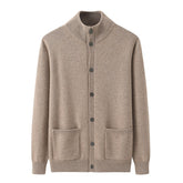 Men’s 100% Cashmere Stand Collar Cardigan Sweater with Pockets