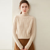 Women’s 100% Cashmere Cable Knit Sweater Mock Neck Soft Winter Pullover