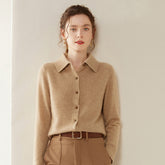 Women’s 100% Cashmere Collared Cardigan Soft Button Front Knit Polo Cardigan