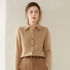 Women’s 100% Cashmere Collared Cardigan Soft Button Front Knit Polo Cardigan