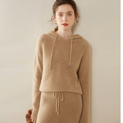 Women’s 100% Cashmere Knit Hoodie Lightweight Drawstring Pullover Sweater