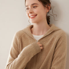 Women’s 100% Cashmere Zip Hoodie Cardigan Lightweight Knit Sweater Jacket