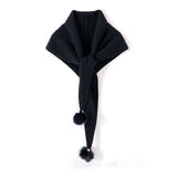 100% Cashmere Knit Cape Scarf with Pom Poms Soft Winter Shawl Wrap