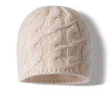 100% Cashmere Thick Cable Knit Beanie Hat for Men Women