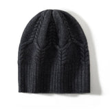 100% Cashmere Cable Knit Beanie Hat Soft Ribbed Winter Cap for Women