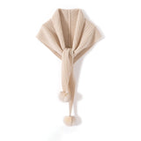 100% Cashmere Knit Cape Scarf with Pom Poms Soft Winter Shawl Wrap