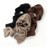 100% Cashmere Ribbed Knit Hooded Thick Hat & Scarf Neck Wrap