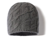 100% Cashmere Thick Cable Knit Beanie Hat for Men Women