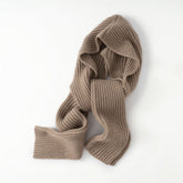 100% Cashmere Ribbed Knit Hooded Thick Hat & Scarf Neck Wrap