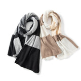 100% Cashmere Color Block Scarf Warm Knit Winter Wrap for Women & Men