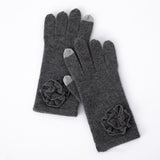 100% Cashmere Flower Embellished Touchscreen Gloves Knit Winter Gloves