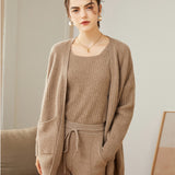 V-Neck Button-Front Sweater with Pockets 100% Cashmere Long Cardigan