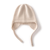 100% Cashmere Ear Flap Beanie Hat Soft Knit Winter Hat with Tie Strings