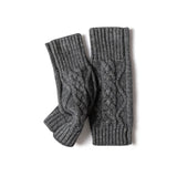 100% Cashmere Knit Fingerless Gloves Winter Warm Cable Knit Wrist Warmers