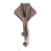 100% Cashmere Knit Cape Scarf with Pom Poms Soft Winter Shawl Wrap