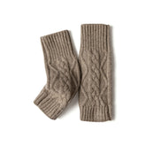 100% Cashmere Knit Fingerless Gloves Winter Warm Cable Knit Wrist Warmers