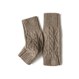 100% Cashmere Knit Fingerless Gloves Winter Warm Cable Knit Wrist Warmers