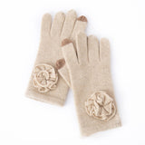 100% Cashmere Flower Embellished Touchscreen Gloves Knit Winter Gloves