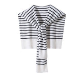 100% Cashmere Striped Knit Shoulder Wrap Shawl Layered Pullover Cape