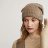 100% Cashmere Slouchy Beret Hat Soft Knit Oversized Beanie for Women