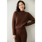 Women’s Cashmere Wool Mock Neck Cable Knit Sweater