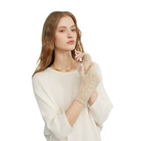 100% Cashmere Fingerless Gloves Cable Knit Arm Warmers with Ribbed Cuffs