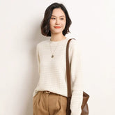 Women’s 100% Cashmere Crew Neck Grid Knit Sweater