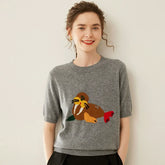Women’s Cashmere Wool Cartoon-patterned Short Sleeve Sweater