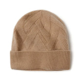 100% Cashmere Cable Knit Beanie Hat Soft Folded Cuff Winter Knit Cap