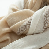 100% Cashmere Color Block Scarf Contrast Color Embroidered Winter Wrap
