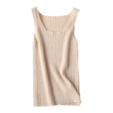 Women’s 100% Cashmere Ribbed U-Neck Slim Fit Knit Tank Top