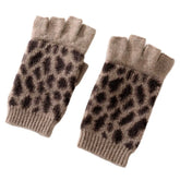 100% Cashmere Leopard Print Fingerless Gloves Knit Gloves with Thumb Hole