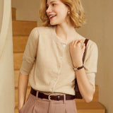 Women’s 100% Cashmere Lightweight Crew Neck Knit Cardigan