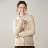 Women’s Cable Knit Cashmere V-Neck Button Front Sweater Cardigan