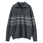 Women’s 100% Cashmere Fair Isle Half-Zip Jacquard Collar Sweater